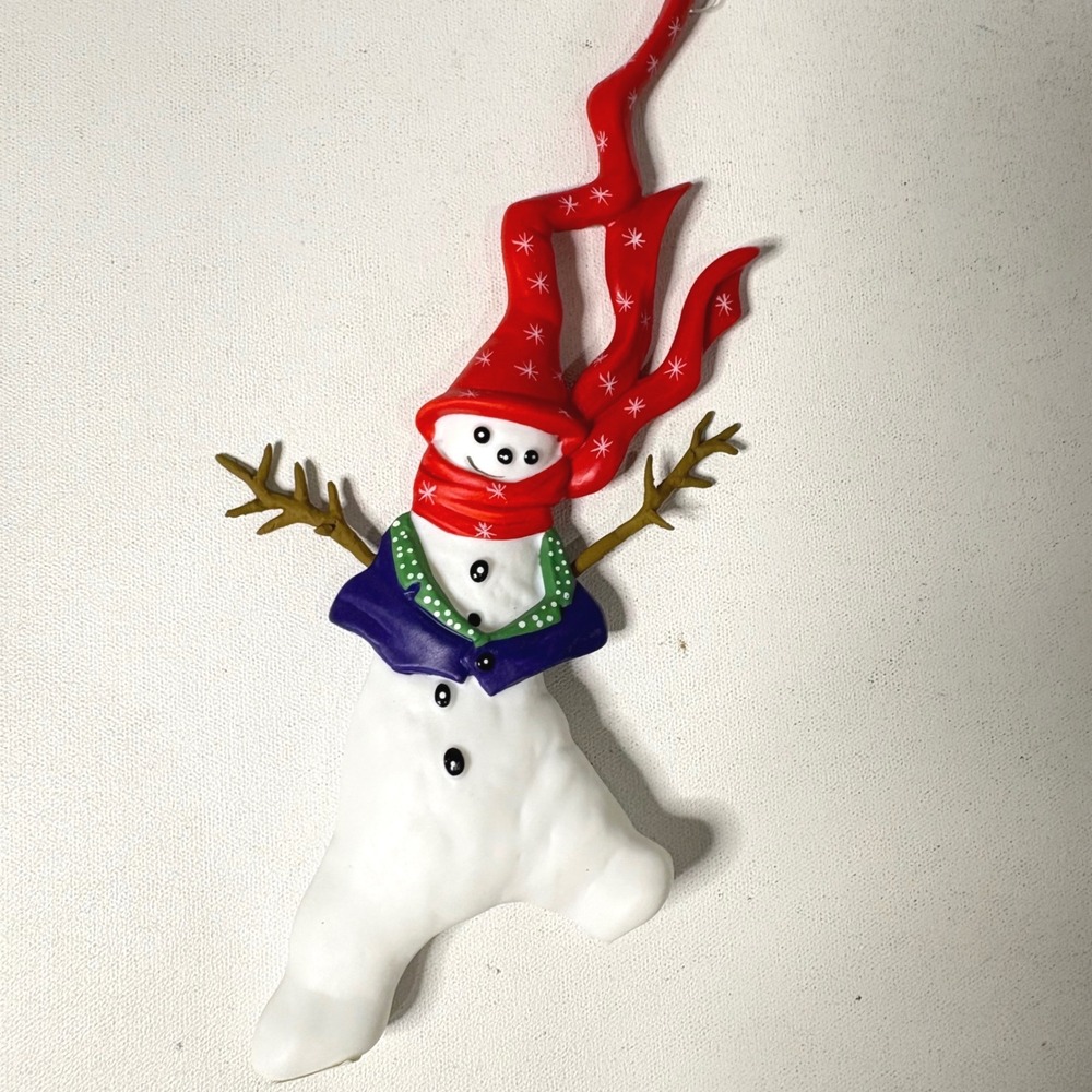 Dept 56 Snowman Christmas Ornament Red Hat Purple Vest Snowflake Scarf Vintage
